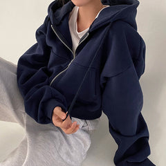 Solid Color Oversized Zip Up Hoodie