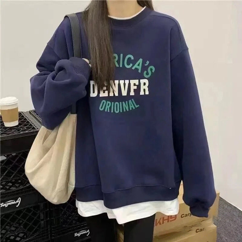 Vintage Round Neck Letter Embroidered Sweatshirt - fairypeony