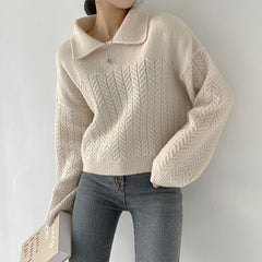 Polo Collar Cable Knit Oversized Sweater
