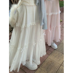 Girl Bow High Waist Slimming Large Skirt