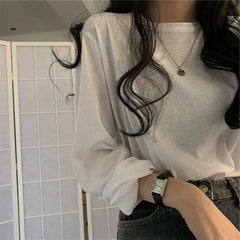 Solid Color Long Sleeve Round Neck Tee