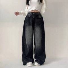 Vintage Blue Washed Wide Leg Jeans