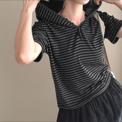 Vintage Striped Short Sleeve Hooded Tee