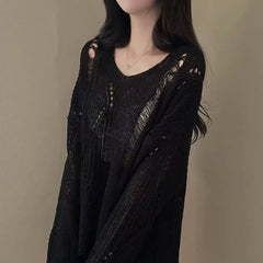 Solid Color Thin Knitted Long Sleeve Tee