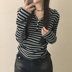 Vintage Striped Hooded Long Sleeve Tee