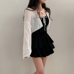 Aesthetic Shawl Tie-front Thin Long Sleeve Cardigan