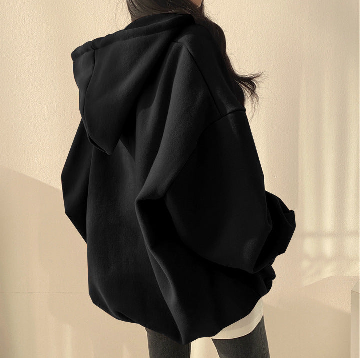 Solid Color Half Zip Up Oversized Hoodie - fairypeony