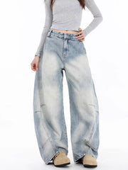 Vintage Light Wash Distressed Wide Leg Jeans