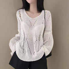 Solid Color Thin Knitted Long Sleeve Tee