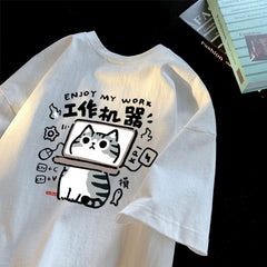 Cute Kitten Print Laptop Oversized T-shirt
