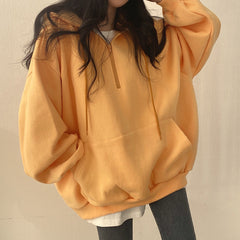Solid Color Half Zip Up Oversized Hoodie - fairypeony