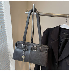 Buckled Key Pu Leather Shoulder Bag