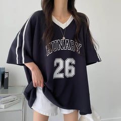 Number Print V-Neck Oversized T-shirt