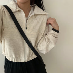 Solid Color Front Pocket Zip Up Jacket