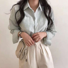 Vintage Striped Long Sleeve Blouse - fairypeony
