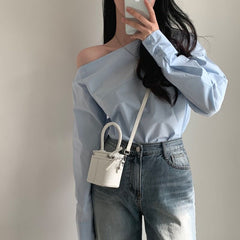 Solid Color Off-shoulder Oversized Long Sleeve Tee