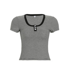 Vintage Round Neck Striped Short Sleeve Tee