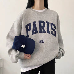 Round Neck Letter Print Oversized Pullover Sweatshirt
