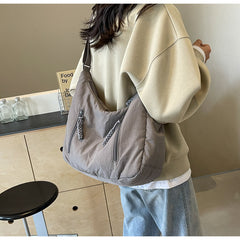 Solid Color Zip Up Large Capacity Shoulder Bag