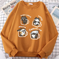Coffee Cute Kitten Print Oversized Sweatshirt