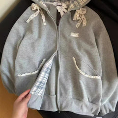 Women's Fashion Lace Bow Zipper Jacket