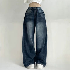 Vintage Blue Washed Wide Leg Jeans