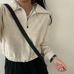 Solid Color Front Pocket Zip Up Jacket