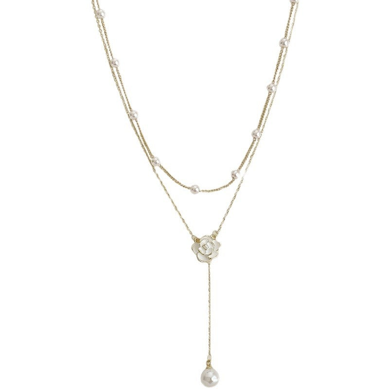 Double-layer Pearl Camellia Necklace - fairypeony