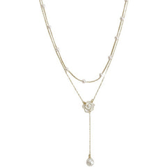 Double-layer Pearl Camellia Necklace - fairypeony