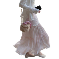 Girl Bow High Waist Slimming Large Skirt
