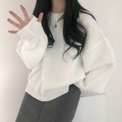 Round Neck Slit Hemline Oversized Sweater