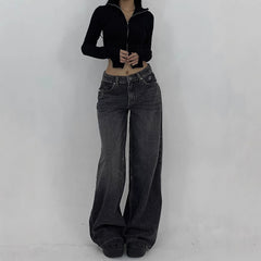 Vintage Wash Wide Leg Baggy Jeans