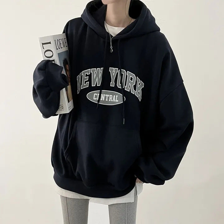 Vintage Letter Printed Oversized Hoodie - fairypeony