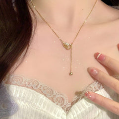 Double-layer Pearl Camellia Necklace - fairypeony