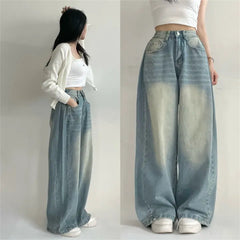 Vintage Blue Washed Wide Leg Jeans