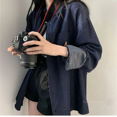 Vintage Mid-Length Oversized Denim Blouse