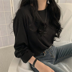 Solid Color Long Sleeve Round Neck Tee