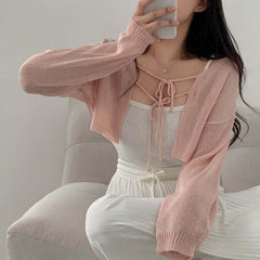 Aesthetic Shawl Tie-front Thin Long Sleeve Cardigan