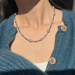 Galaxy Silver Pearl Necklace