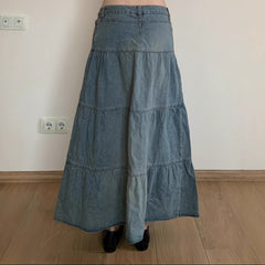 Vintage Denim Umbrella Maxi Skirt