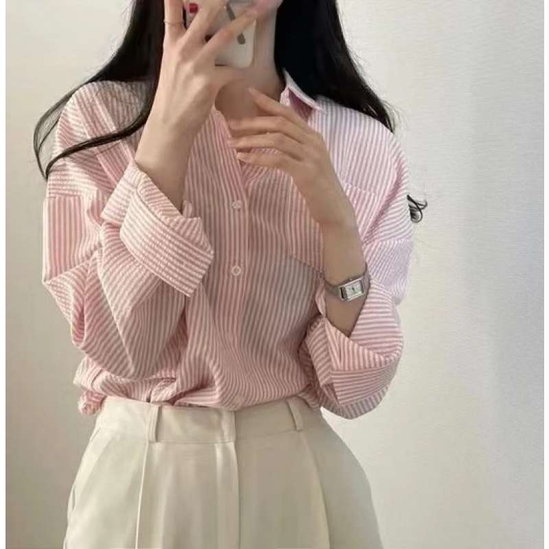Vintage Striped Long Sleeve Blouse - fairypeony