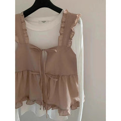 Small Belly Covering Casual Ruffle Sleeveless Western Style Two-piece Suit