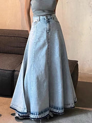 Vintage Light Wash Flared Maxi Skirt