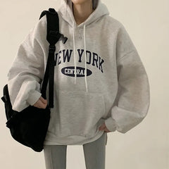 Vintage Letter Printed Oversized Hoodie - fairypeony