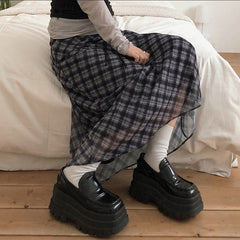 Vintage Plaid Chiffon Maxi Skirt