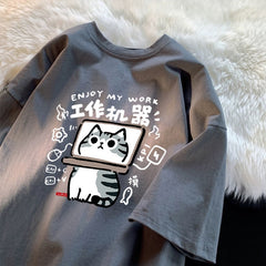 Cute Kitten Print Laptop Oversized T-shirt