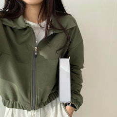 Solid Color Front Pocket Zip Up Jacket