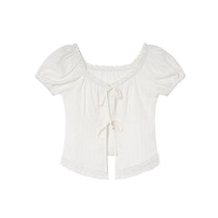 Fairy Lace Edge Puff Short Sleeve Blouse