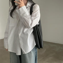 Vintage Striped Long Sleeve Oversized Casual Blouse