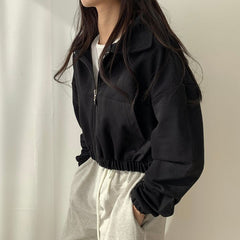 Solid Color Front Pocket Zip Up Jacket